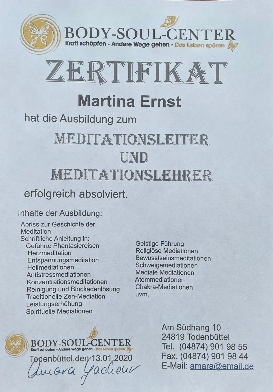 Vitalelebensweise - Martina Ernst, Zertifikat